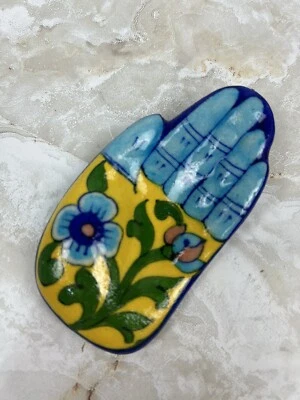 Quemador de incienso de cerámica vintage pintado a mano anillo plato brillante floral India México Foto 1 de 4