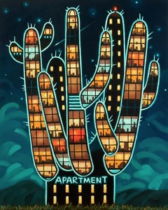 Appartamento Cactus, dipinto ad olio originale d'arte fantasy, 16''x20" - Foto 1 di 8