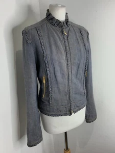 Dolce & Gabbana ruffle denim jacket 40 10 VGC short boxy casual biker grey blue - Picture 1 of 12