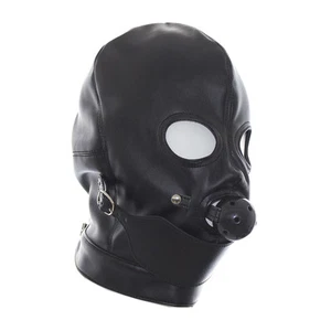 Soft PU Leather Hood Eyes Open With Mouth Ball Gag bondage - Picture 1 of 10