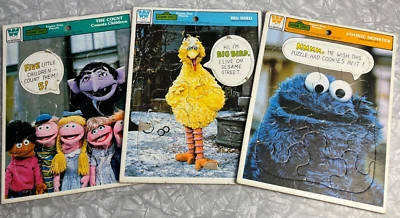 Lot of 3 1977 Sesame Street Whitman Golden Frame-Tray Puzzles Jim Henson Muppets - Imagem 1 de 4