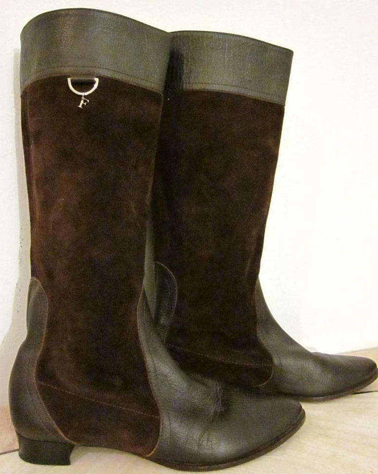 Botas de Montar Furla Talla 36/6 Cuero Marrón y Gamuza Roja Hasta la Rodilla Tacón 1" ITALIA Foto 1 de 1