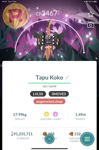 Shiny Tapu Koko LVL50 3MOVES Special Background Wild Area 2025 Go Reg or 1M - Foto 1 di 2