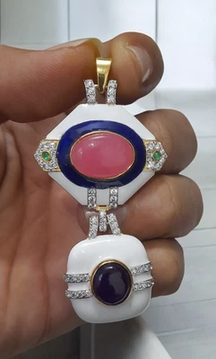 Pink Sapphire & Amethyst Totem Pendant Women 925 Sterling Silver White Enamel - Image 1 of 4