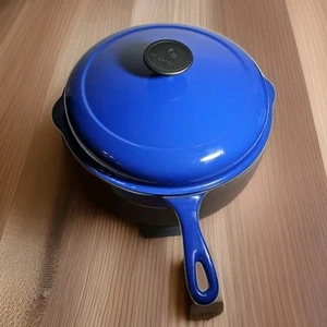Le Creuset #27 Indigo Blue Enamel Cast Iron Cassadou Deep Covered Skillet NWOT - Picture 1 of 10