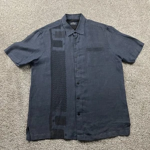 Nat Nast Shirt Men Large Blue Button Up Linen Embroidered Bowling Rockabilly - Picture 1 of 13