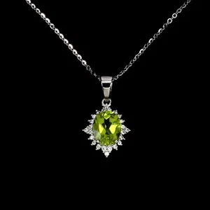 Summer 925 Sterling Silver Necklace Oval Peridot 9x7mm Natural Gemstone Jewelry - Picture 1 of 13