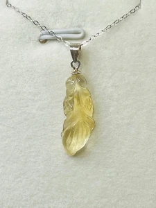925 Sterling Silver Natural Golden Citrine Carved Koi Gold Fish Pendant Necklace - Picture 1 of 11