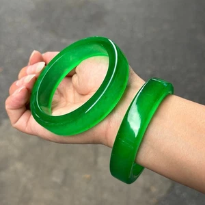 2PZ Braccialetti amuleto fortunato giada birmana verde ghiaccio natura 62mm - Foto 1 di 13