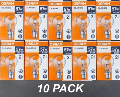 10 x 57W Clear GLS Halogen Light Globes Bulbs Bayonet Cap B22 57W=75W Osram - Image 1 of 3
