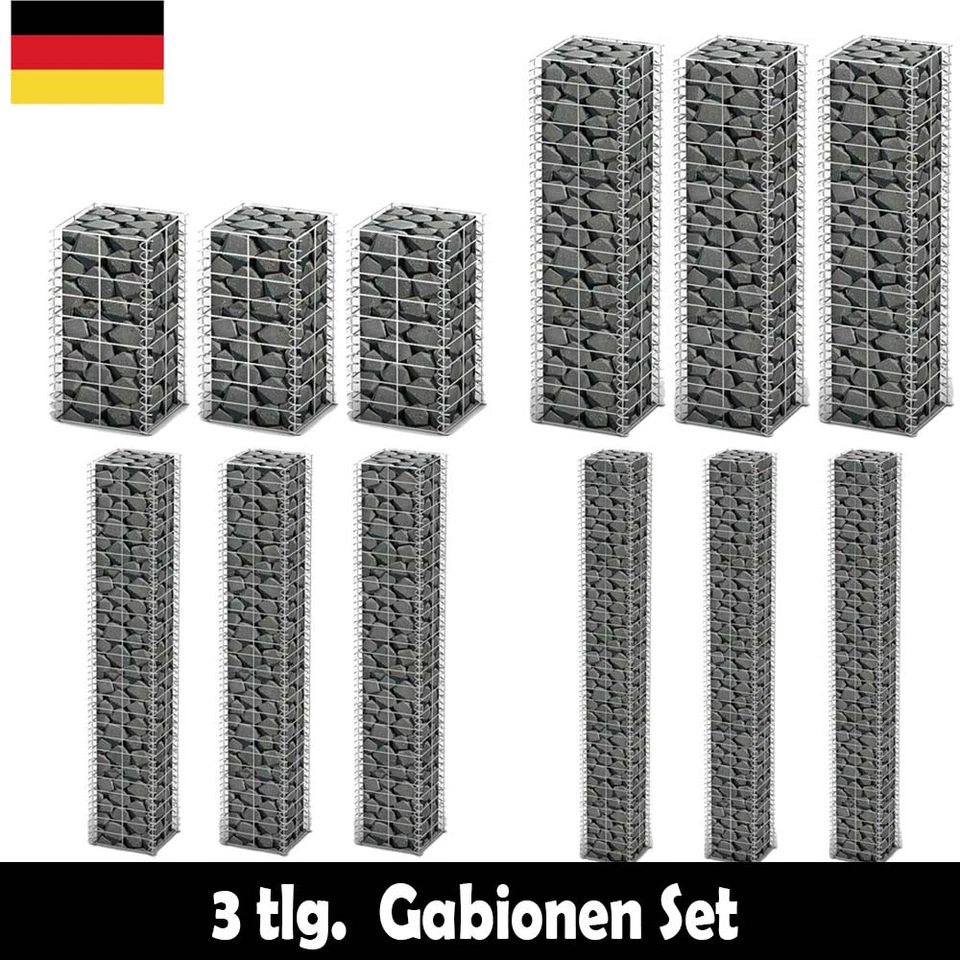 3 tlg.Gabione Gabionen Steinkorb Steingabionen Drahtkorb Gabionen Mauer Säule DE - Bild 1 von 1