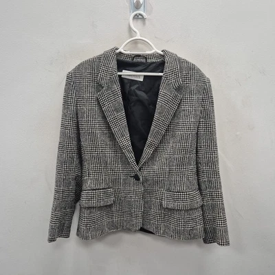 Maxmara Black White Houndstooth Single Breast Wool Blazer Jacket Size Uk 14 - Image 1 of 4