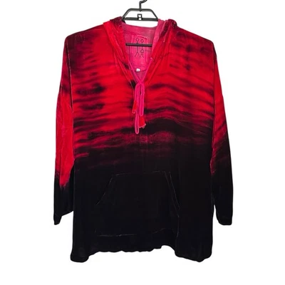Sudadera con Capucha Johnny Was Mujer Terciopelo Ombré Talla XL Rojo Púrpura Borla Relajada Foto 1 de 4