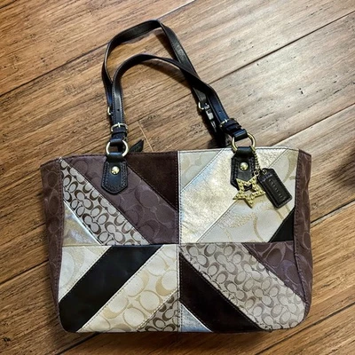 Coach Patchwork Chevron Gallery Tote Suede Leather H1173-F17614 -  Brown/Gold - Image 1 of 4