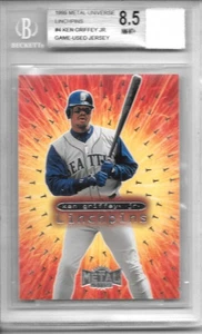 Metal Universe 1999 Ken Griffey Jr Linchpins BGS 8,5 ¡con camiseta usada en el juego! - Imagen 1 de 4