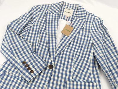 Boden Linen Blazer Womans 6 P Blue White Check Preppy 1 Button Casual Office - Image 1 of 4