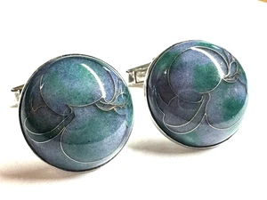 VTG Sterling JAPAN Cufflinks Cuff Links SILVER Inlay GOOD FORTUNE Enamel Glass - Picture 1 of 19