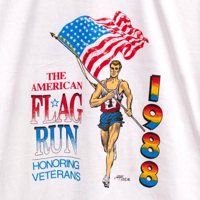 Vtg 80s Graphic T-Shirt Single Stitch USA White Patriotic Running Size XL 1988 - Image 1 of 4