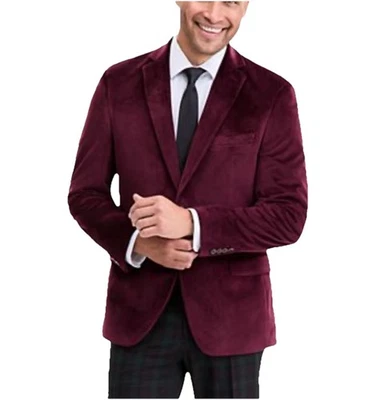 $295 Abrigo Deportivo Bar III Para Hombre Rojo Calce Ajustado Terciopelo Formal Festivo Blazer 38S Foto 1 de 4