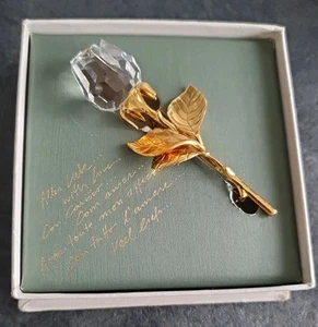 Swarovski Rose brooch Crystal Memories Gold Tone Large flower swan logo Boxed - Picture 1 of 6