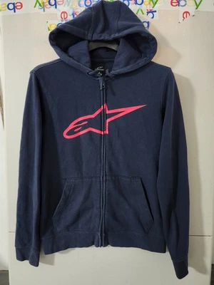 Moletom Alpinestars masculino S azul sem idade lã com zíper com capuz logotipo central lã - Imagem 1 de 4