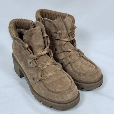 Eva & Zoe Brooks Mujer 7 Gamuza Botines Plataforma Tostado Marrón Tejido Puño Foto 1 de 4