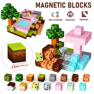 Nuevo conjunto de bloques magnéticos mundo de construcción STEM juguetes para niños cubos magnéticos 2,5 cm/1 pulgada Foto 1 de 4
