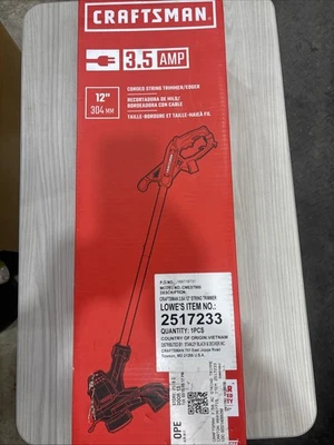 CRAFTSMAN 3.5 AMP 12" Straight Shaft Corded Electric Edging String Trimmer New - Image 1 of 2