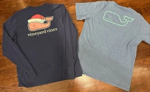 Vineyard Vines Youth XL Long Sleeve Blue & Short Sleeve Print Whale Lot 2 Blue - Picture 1 of 10