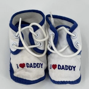 Vintage Baby Sneakers Shoes - I Love Daddy - Infant Size 0 - White Blue - Picture 1 of 13