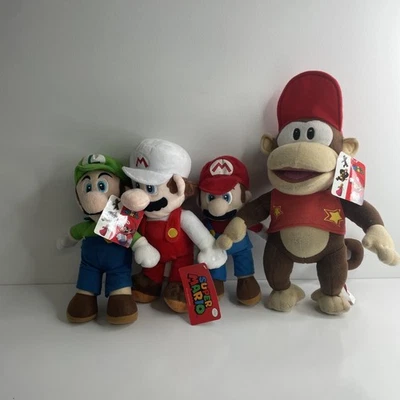 Super Mario Bros Plushies Mario Diddy Kong Luigi Various Bundle Lot x 4 - image 1 of 4