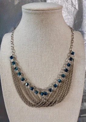 "Collar cascada Touchstone Crystal de Swarovski plateado con cristales azules 18""" Foto 1 de 4