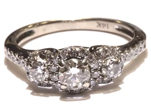 14K Weißgold 0,27ct Diamant 3 Steine Halo Diamant Verlobungsring 3,6g Nachlass - Bild 1 von 8