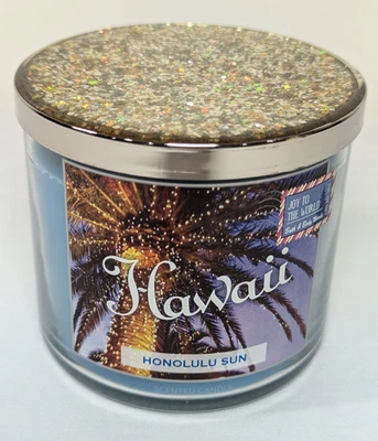 Bath & Body Works Hawaii Honolulu Sun 14,5 OZ 3 mechas azul vela brillo tapa nuevo Foto 1 de 4