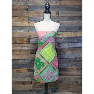 Melly M Chloe Dress Retro 70s Colorful Bright Print Strapless Boned   Sz 4 - Picture 1 of 7