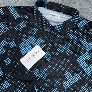 Collars Co Abito Collo Polo Camicia Uomo 2XL Nero Blu Geometrico Manica Corta NUOVO - Foto 1 di 8