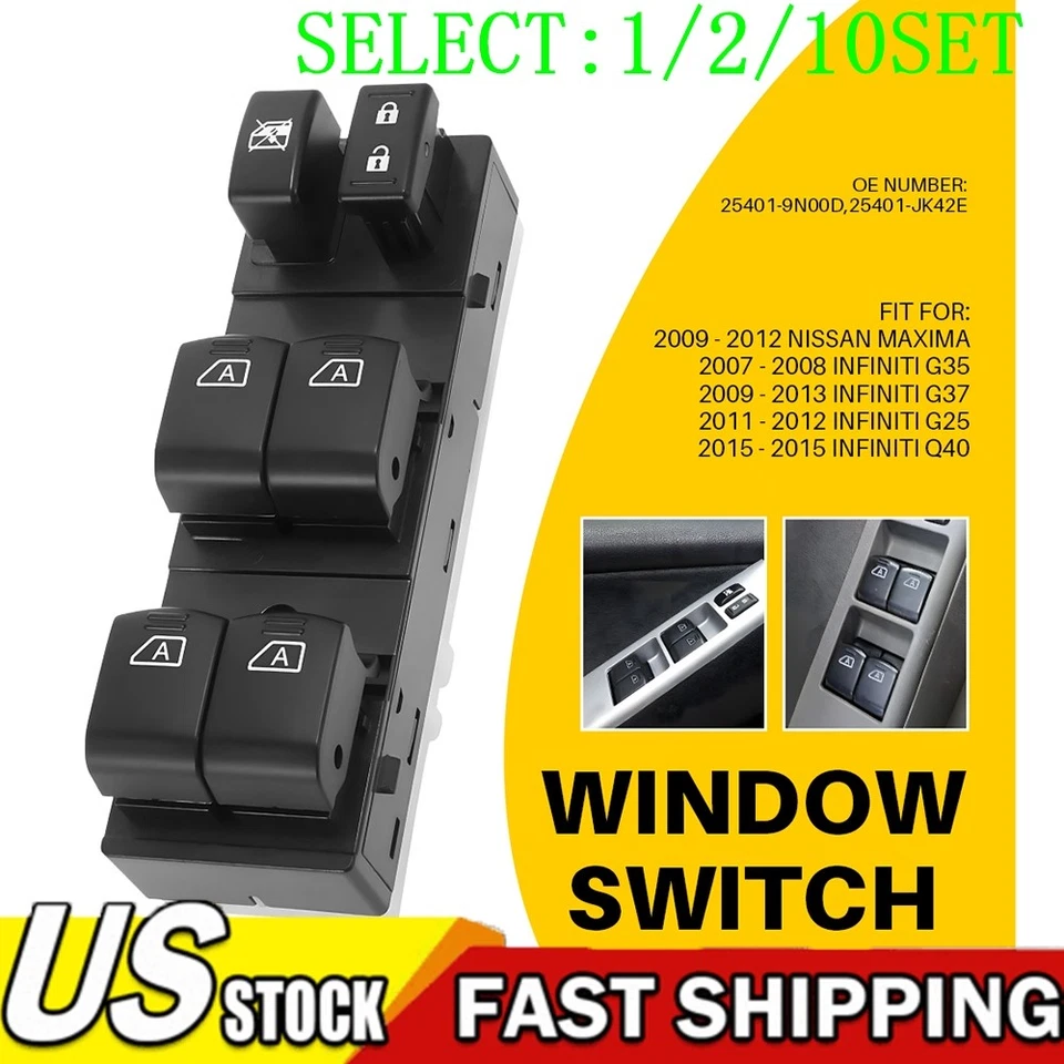 Botón interruptor control ventana eléctrica para 07-15 Nissan Máxima/Infiniti 1~10X Foto 1 de 4