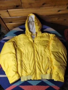 Ralph Lauren Polo Jeans Puffer Jacket Women's Large Yellow Faux Fur Hooded Down - Picture 1 of 8
