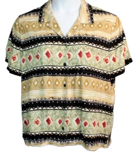 Alfred Dunner Beige Black Green Geometric Striped Shirt Short Sleeves NWT 18 - Picture 1 of 9