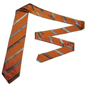 Hugo Boss Krawatte Herren Orange Gestreift 100% Seide Krawatte Handmade In Italy - Bild 1 von 8