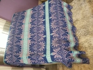 Blue and Purple Reversible Throw Blanket Greek Key Acrylic Blend 70"x70" - Picture 1 of 3