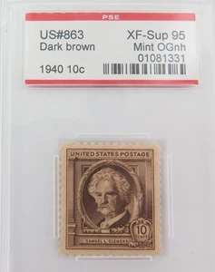 .US STAMP #863 1940 10c DARK BROWN PSE GRADED XF-SUP 95 MINT OGnh - Picture 1 of 2