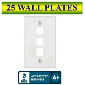 25 PACK Wall Plate 3 Port White Keystone Jack for RJ45 HDMI, USB, A/V Connectors - Picture 1 of 2