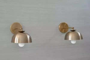 Pair Mid-Century wall Sconce Raw Brass Lamp Focus Fixture Antique Rustic - Picture 1 of 7