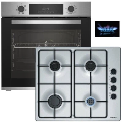 Gasherd Set Beko Elektro Backofen Umluft + GAS Kochfeld Bosch Stahlplatte  - Bild 1 von 4