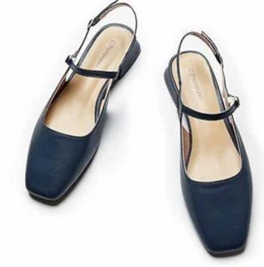 C.Paravano Womens Slingback Flats Square Toe Size 10.5 Blue - Picture 1 of 6
