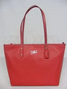 NWT! Coach 37155M City Zip Tote In Pebble Leather in True Red & Silver Hardware - Picture 1 of 11