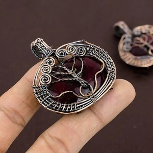 Tree Of Life Red Labradorite Gemstone Copper Wire Wrap Pendant 2.2" G267 - Picture 1 of 6