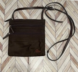 Dooney & Bourke Umhängetasche braun Dreifachreißverschluss Handtasche bestickt Ente Logo - Bild 1 von 11