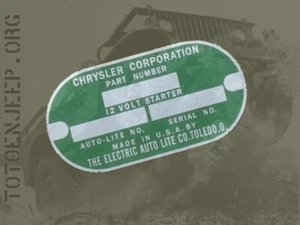 plate plaque plaquette ALU DODGE chevy DEMARREUR 12V 3/4T WC .. jeep willys ww2 - Foto 1 di 4